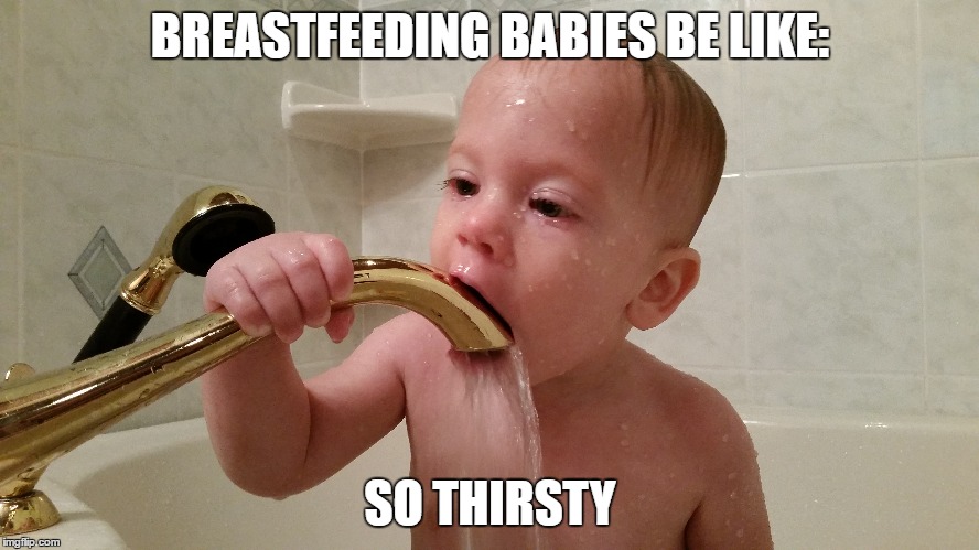 When Your Milk Comes In | BREASTFEEDING BABIES BE LIKE:; SO THIRSTY | image tagged in breastfeeding,nursing,babies,drinking | made w/ Imgflip meme maker
