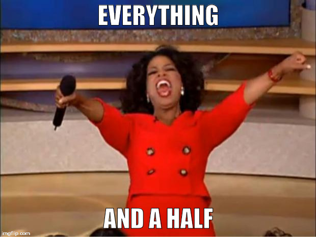 Oprah You Get A Meme | EVERYTHING AND A HALF | image tagged in memes,oprah you get a | made w/ Imgflip meme maker