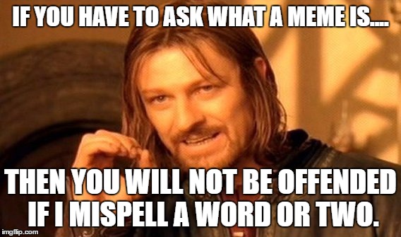 One Does Not Simply Meme | IF YOU HAVE TO ASK WHAT A MEME IS.... THEN YOU WILL NOT BE OFFENDED IF I MISPELL A WORD OR TWO. | image tagged in memes,one does not simply | made w/ Imgflip meme maker