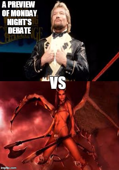 Let's get ready to RUUUUUMMMMMBLLLLLLLE!!! | A PREVIEW OF MONDAY NIGHT'S DEBATE; VS | image tagged in debate,donald trump,hillary clinton | made w/ Imgflip meme maker