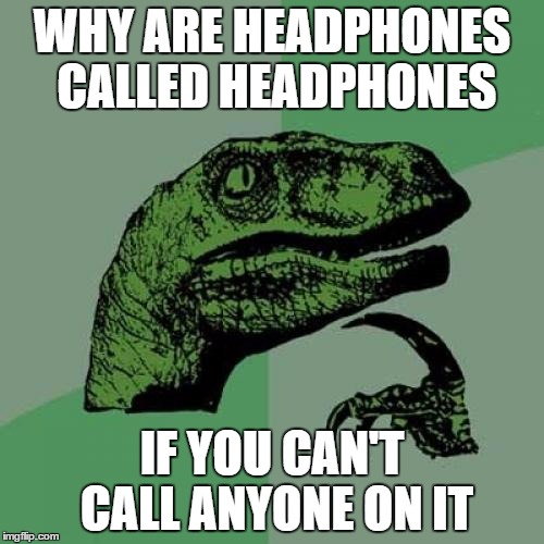 Philosoraptor Meme | WHY ARE HEADPHONES CALLED HEADPHONES; IF YOU CAN'T CALL ANYONE ON IT | image tagged in memes,philosoraptor,headphones,phone,cell phone | made w/ Imgflip meme maker