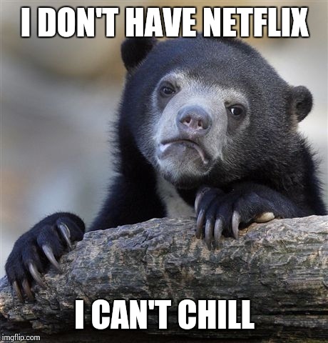 Confession Bear | I DON'T HAVE NETFLIX; I CAN'T CHILL | image tagged in memes,confession bear,netflix and chill,no fun | made w/ Imgflip meme maker