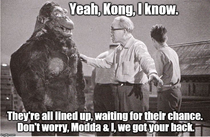 Kong with Director | Yeah, Kong, I know. They're all lined up, waiting for their chance. Don't worry, Modda & I, we got your back. | image tagged in kong with director | made w/ Imgflip meme maker