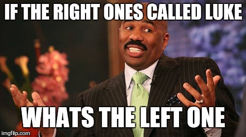IF THE RIGHT ONES CALLED LUKE WHATS THE LEFT ONE | image tagged in memes,steve harvey | made w/ Imgflip meme maker