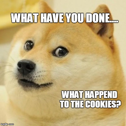 Doge | WHAT HAVE YOU DONE.... WHAT HAPPEND TO THE COOKIES? | image tagged in memes,doge | made w/ Imgflip meme maker