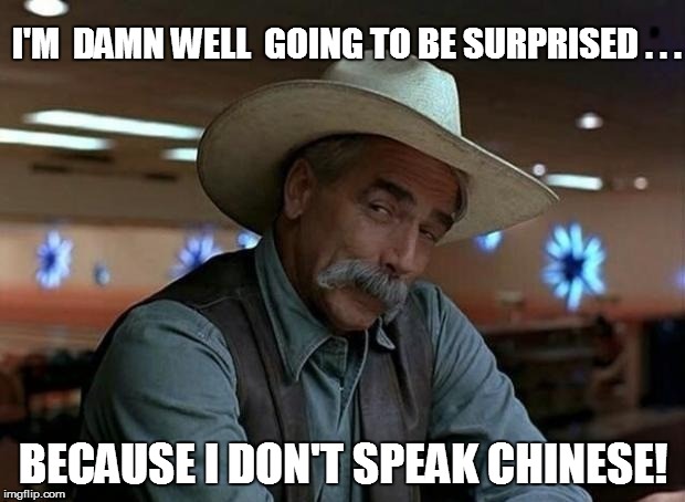 I'M  DAMN WELL  GOING TO BE SURPRISED . . . BECAUSE I DON'T SPEAK CHINESE! | made w/ Imgflip meme maker