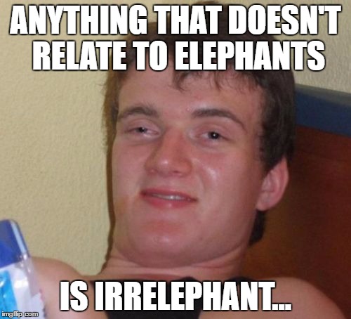 another granddaughter joke | ANYTHING THAT DOESN'T RELATE TO ELEPHANTS; IS IRRELEPHANT... | image tagged in memes,10 guy | made w/ Imgflip meme maker
