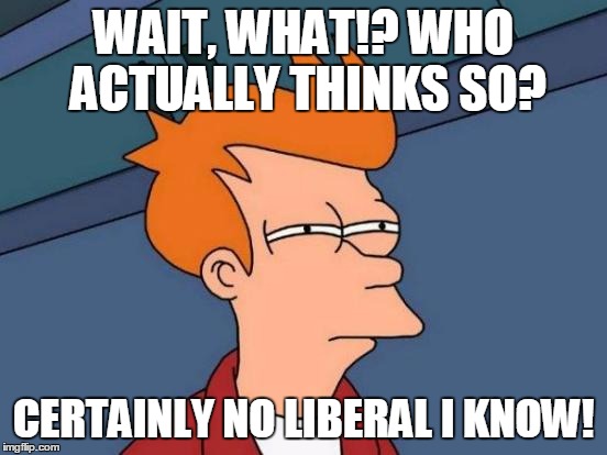 Futurama Fry Meme | WAIT, WHAT!? WHO ACTUALLY THINKS SO? CERTAINLY NO LIBERAL I KNOW! | image tagged in memes,futurama fry | made w/ Imgflip meme maker