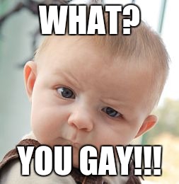 Skeptical Baby Meme | WHAT? YOU GAY!!! | image tagged in memes,skeptical baby | made w/ Imgflip meme maker