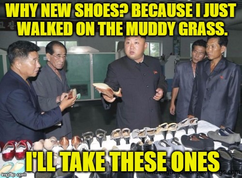 WHY NEW SHOES? BECAUSE I JUST WALKED ON THE MUDDY GRASS. I'LL TAKE THESE ONES | made w/ Imgflip meme maker