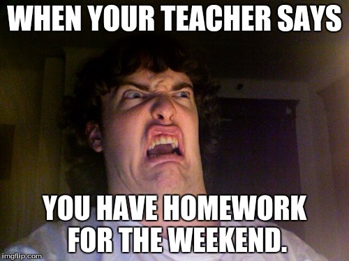 Oh No Meme | WHEN YOUR TEACHER SAYS; YOU HAVE HOMEWORK FOR THE WEEKEND. | image tagged in memes,oh no | made w/ Imgflip meme maker