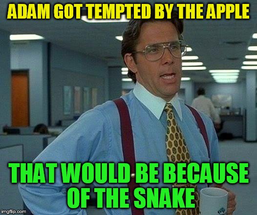 That Would Be Great Meme | ADAM GOT TEMPTED BY THE APPLE THAT WOULD BE BECAUSE OF THE SNAKE | image tagged in memes,that would be great | made w/ Imgflip meme maker