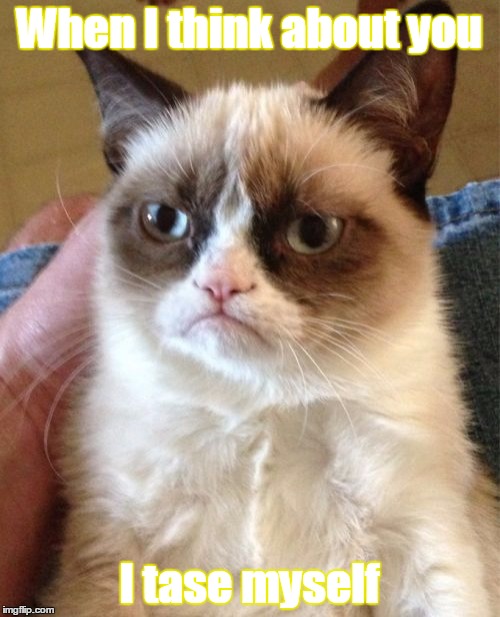 Grumpy Cat | When I think about you; I tase myself | image tagged in memes,grumpy cat | made w/ Imgflip meme maker