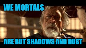 Shadows and Dust | WE MORTALS; ARE BUT SHADOWS AND DUST | image tagged in proximo,memes,gladiator | made w/ Imgflip meme maker