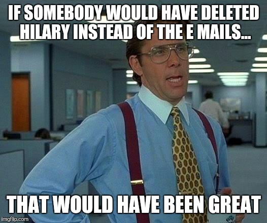 That Would Be Great | IF SOMEBODY WOULD HAVE DELETED HILARY INSTEAD OF THE E MAILS... THAT WOULD HAVE BEEN GREAT | image tagged in memes,that would be great | made w/ Imgflip meme maker