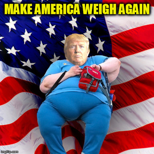MAKE AMERICA WEIGH AGAIN | image tagged in dumptrump,nevertrump,weight,drumpf,fucktrump,fatass | made w/ Imgflip meme maker