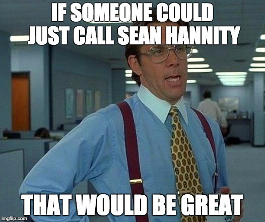 That Would Be Great | IF SOMEONE COULD JUST CALL SEAN HANNITY; THAT WOULD BE GREAT | image tagged in memes,that would be great | made w/ Imgflip meme maker