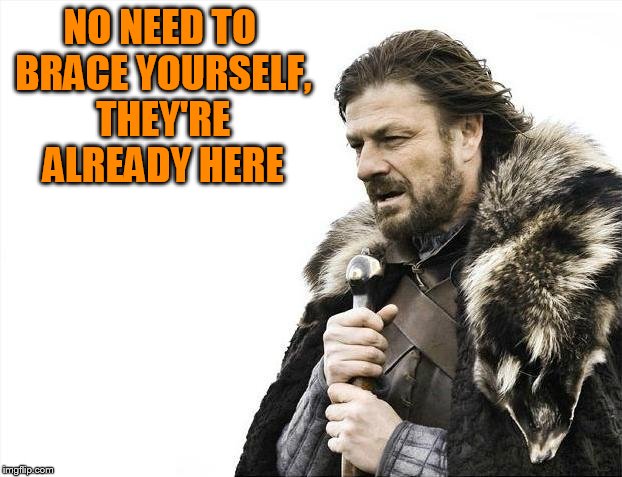 Brace Yourselves X is Coming Meme | NO NEED TO BRACE YOURSELF, THEY'RE ALREADY HERE | image tagged in memes,brace yourselves x is coming | made w/ Imgflip meme maker