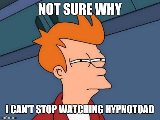 Futurama Fry Meme | NOT SURE WHY I CAN'T STOP WATCHING HYPNOTOAD | image tagged in memes,futurama fry | made w/ Imgflip meme maker