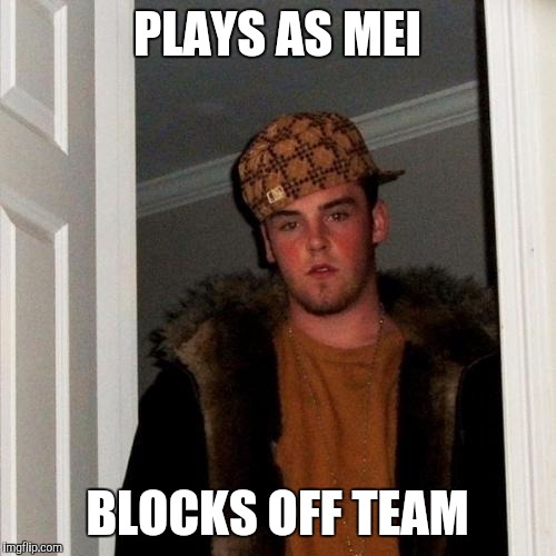 Scumbag Steve Meme | PLAYS AS MEI; BLOCKS OFF TEAM | image tagged in memes,scumbag steve | made w/ Imgflip meme maker