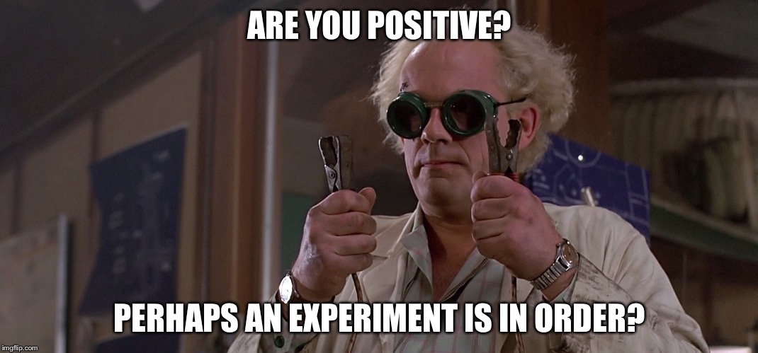 ARE YOU POSITIVE? PERHAPS AN EXPERIMENT IS IN ORDER? | made w/ Imgflip meme maker