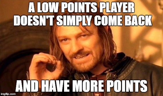 I'm back | A LOW POINTS PLAYER DOESN'T SIMPLY COME BACK; AND HAVE MORE POINTS | image tagged in memes,one does not simply | made w/ Imgflip meme maker