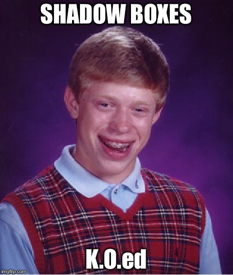 Bad Luck Brian Meme | SHADOW BOXES; K.O.ed | image tagged in memes,bad luck brian | made w/ Imgflip meme maker