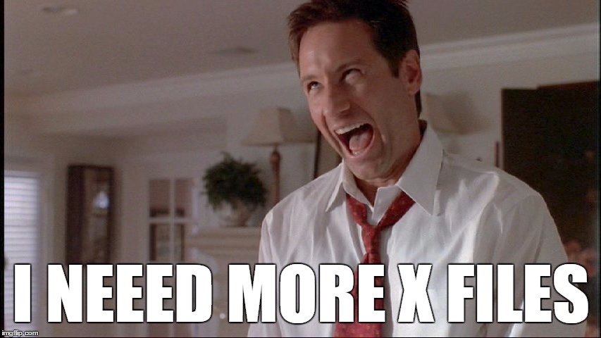 Fox Mulder The X Files | I NEEED MORE X FILES | image tagged in fox mulder the x files | made w/ Imgflip meme maker