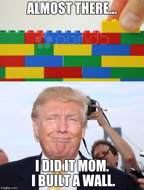 Donald trump as a kid | ALMOST THERE... I DID IT MOM. I BUILT A WALL. | image tagged in donald trump,walls | made w/ Imgflip meme maker