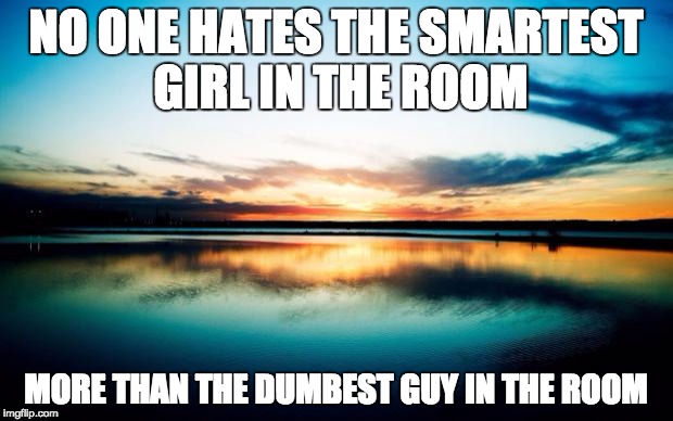 Sunset | NO ONE HATES THE SMARTEST GIRL IN THE ROOM; MORE THAN THE DUMBEST GUY IN THE ROOM | image tagged in sunset | made w/ Imgflip meme maker