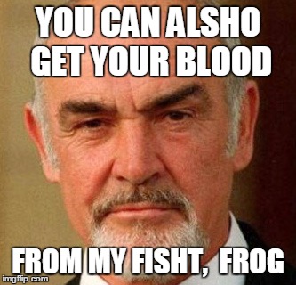 YOU CAN ALSHO GET YOUR BLOOD FROM MY FISHT,  FROG | image tagged in connery | made w/ Imgflip meme maker