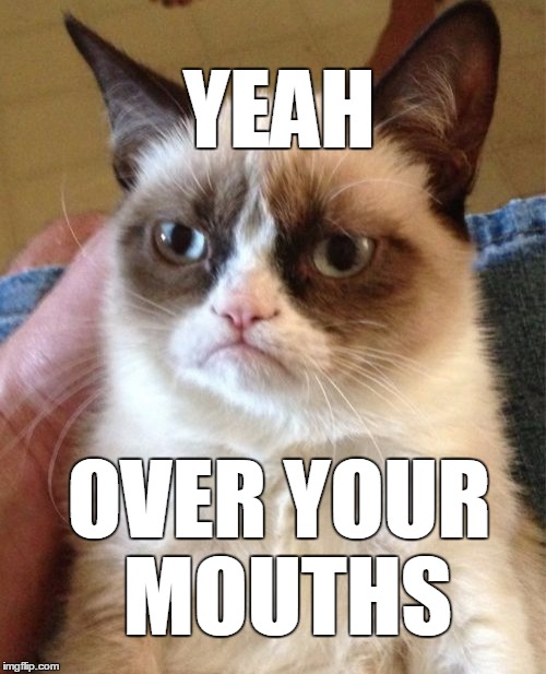 Grumpy Cat Meme | YEAH OVER YOUR MOUTHS | image tagged in memes,grumpy cat | made w/ Imgflip meme maker