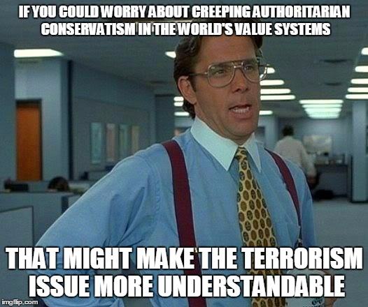 That Would Be Great Meme | IF YOU COULD WORRY ABOUT CREEPING AUTHORITARIAN CONSERVATISM IN THE WORLD'S VALUE SYSTEMS THAT MIGHT MAKE THE TERRORISM ISSUE MORE UNDERSTAN | image tagged in memes,that would be great | made w/ Imgflip meme maker