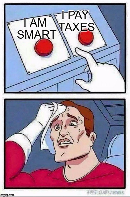 Two Buttons Meme | I PAY TAXES; I AM SMART | image tagged in hard choice to make | made w/ Imgflip meme maker