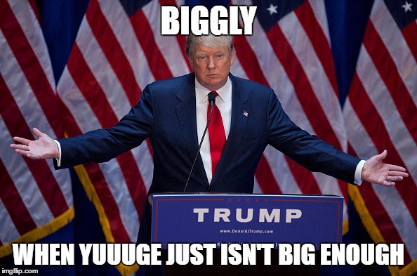 Donald Trump | BIGGLY; WHEN YUUUGE JUST ISN'T BIG ENOUGH | image tagged in donald trump | made w/ Imgflip meme maker