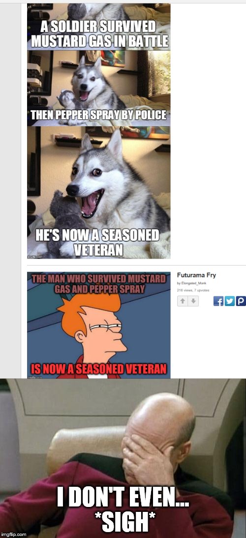 I think the reposts are going too far | I DON'T EVEN... *SIGH* | image tagged in captain picard facepalm,imgflip,futurama fry,bad pun dog,reposts | made w/ Imgflip meme maker