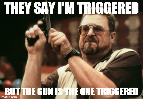 Am I The Only One Around Here Meme | THEY SAY I'M TRIGGERED; BUT THE GUN IS THE ONE TRIGGERED | image tagged in memes,am i the only one around here | made w/ Imgflip meme maker