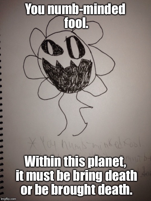 You numb-minded fool. Within this planet, it must be bring death or be brought death. | image tagged in flowey,you idiot,undertale | made w/ Imgflip meme maker