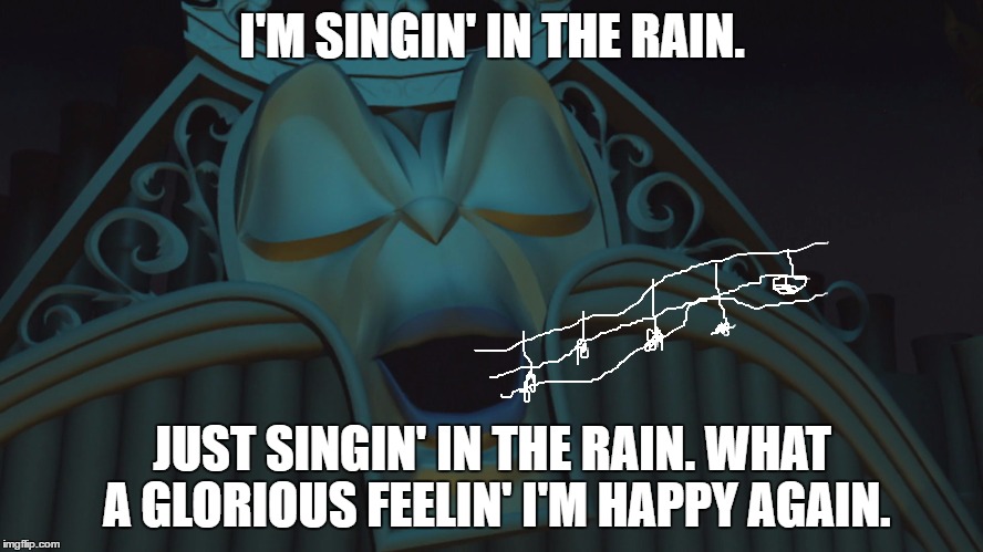 Maestro Forte on a rainy day. | I'M SINGIN' IN THE RAIN. JUST SINGIN' IN THE RAIN. WHAT A GLORIOUS FEELIN' I'M HAPPY AGAIN. | image tagged in singing in the rain,gene kelly,debbie reynolds | made w/ Imgflip meme maker