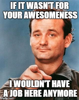 Bill Murray You're Awesome | IF IT WASN'T FOR YOUR AWESOMENESS; I WOULDN'T HAVE A JOB HERE ANYMORE | image tagged in bill murray you're awesome | made w/ Imgflip meme maker