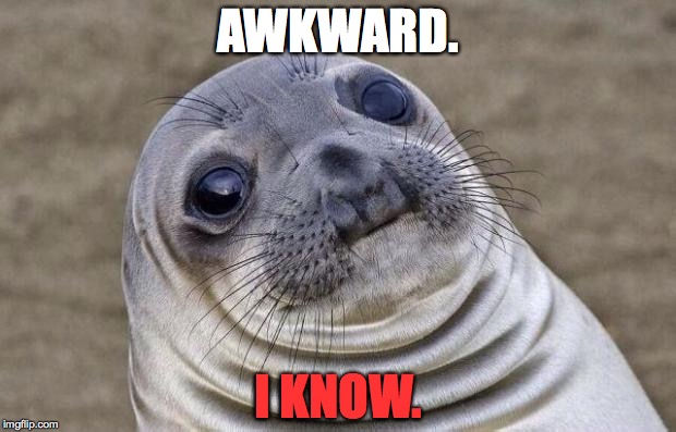 Awkward Moment Sealion Meme | AWKWARD. I KNOW. | image tagged in memes,awkward moment sealion | made w/ Imgflip meme maker