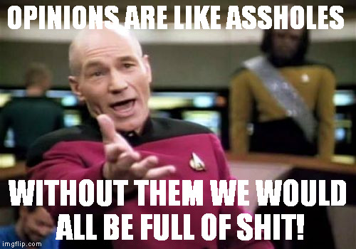 full of shit | OPINIONS ARE LIKE ASSHOLES; WITHOUT THEM WE WOULD ALL BE FULL OF SHIT! | image tagged in memes,picard wtf,shit,funny,opinion | made w/ Imgflip meme maker