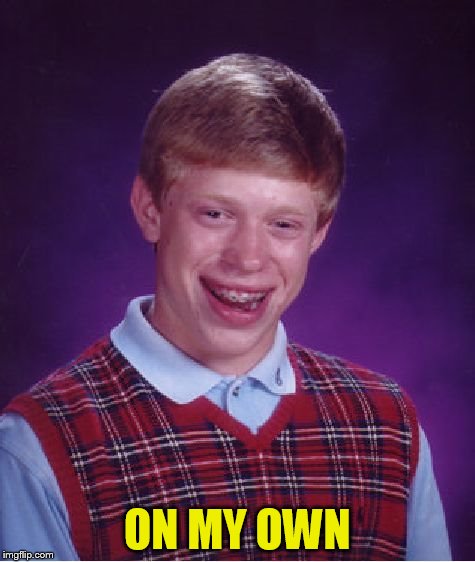 Bad Luck Brian Meme | ON MY OWN | image tagged in memes,bad luck brian | made w/ Imgflip meme maker