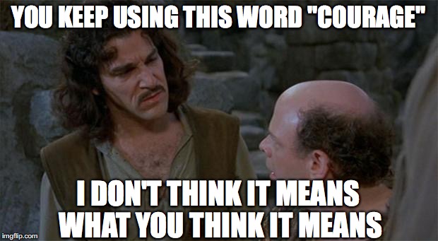 Princess Bride | YOU KEEP USING THIS WORD "COURAGE"; I DON'T THINK IT MEANS WHAT YOU THINK IT MEANS | image tagged in princess bride | made w/ Imgflip meme maker