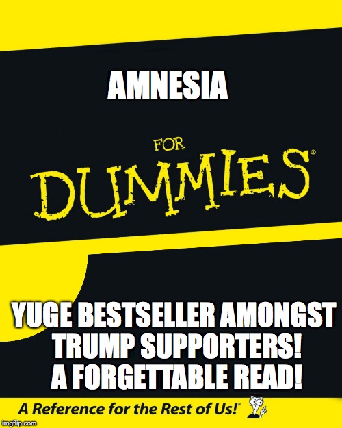 For Dummies | AMNESIA; YUGE BESTSELLER AMONGST TRUMP SUPPORTERS! A FORGETTABLE READ! | image tagged in for dummies | made w/ Imgflip meme maker