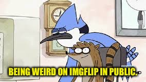 BEING WEIRD ON IMGFLIP IN PUBLIC. | image tagged in memes,regular show,computer,imgflip | made w/ Imgflip meme maker