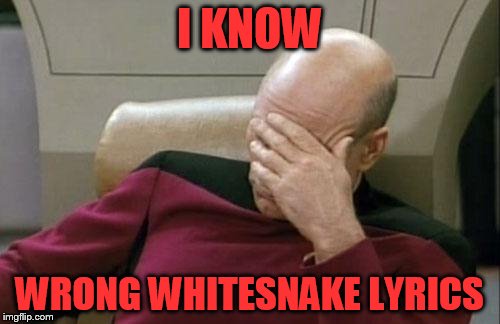 Captain Picard Facepalm Meme | I KNOW WRONG WHITESNAKE LYRICS | image tagged in memes,captain picard facepalm | made w/ Imgflip meme maker