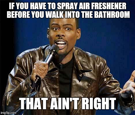 Chris Rock | IF YOU HAVE TO SPRAY AIR FRESHENER BEFORE YOU WALK INTO THE BATHROOM; THAT AIN'T RIGHT | image tagged in chris rock | made w/ Imgflip meme maker