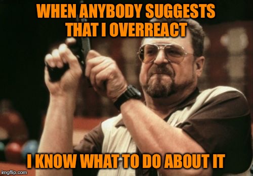 Am I The Only One Around Here | WHEN ANYBODY SUGGESTS THAT I OVERREACT; I KNOW WHAT TO DO ABOUT IT | image tagged in memes,am i the only one around here | made w/ Imgflip meme maker