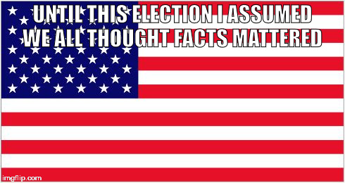 UNTIL THIS ELECTION I ASSUMED WE ALL THOUGHT FACTS MATTERED | image tagged in american flag | made w/ Imgflip meme maker